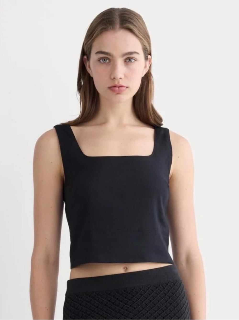 Everlane Black Stretch Flax Linen Square-Neck Crop Tank Top M 6
